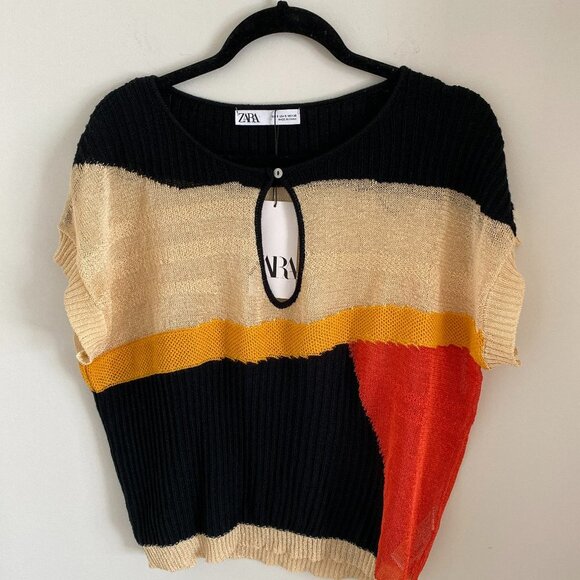 BNWT Zara WOMEN MULTICOLORED COLORBLOCK KNIT SWEATER SLEEVELESS OVERSIZED SIZE S - Picture 2 of 5